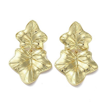 Rack Plating Brass Leaf Dangle Stud Earrings, Lead Free & Cadmium Free