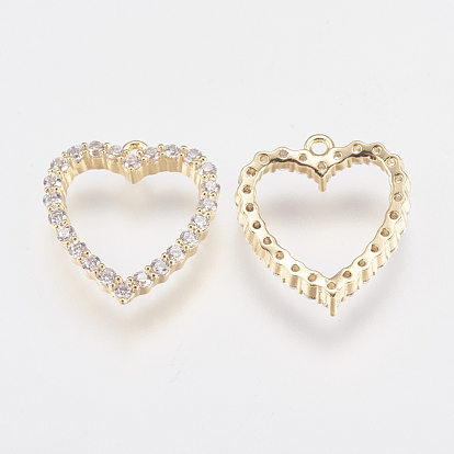 Brass Micro Pave Cubic Zirconia Charms, Open Heart