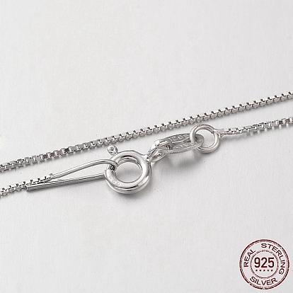Rhodium Plated 925 Sterling Silver Box Chain Necklaces, with Spring Ring Clasps, Thin Chain, 18 inch x0.6mm