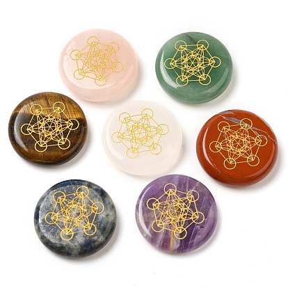 Природных драгоценных камней кабошон, плоский круг с выгравированной золотой гексаграммой