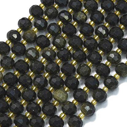Естественный золотистый отлив обсидиан бисер пряди, с бисером, граненые, фонарь
