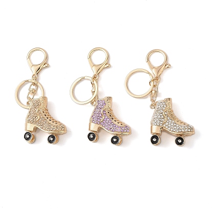 Golden Zinc Alloy with Rhinestone Ice Skates Keychain