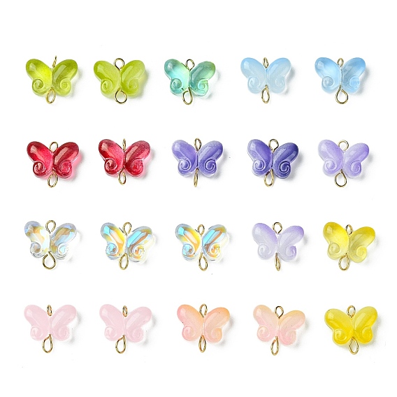 Бабочка градиент цвета краска для выпечки прозрачное стекло соединительные подвески, с 304 петлями из нержавеющей стали с ушками