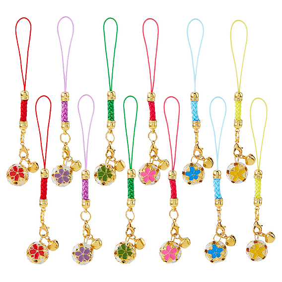 12 шт. 6 цвета железо эмаль цветок и колокольчик подвеска мобильный ремешки, с полиэфирным кордом