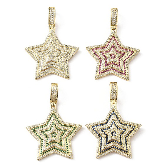 Латунные микропаве прозрачные подвески с фианитом, звезда, без свинца и без кадмия, долговечный, стойки покрытие, реальный 18 k позолоченный