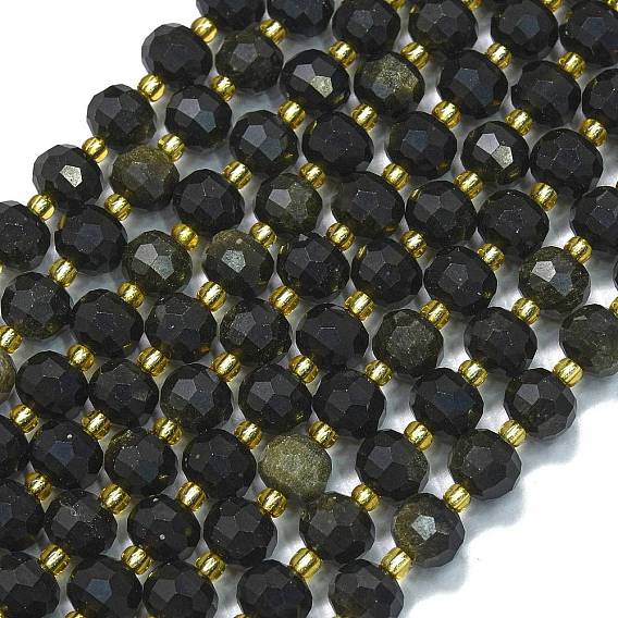 Естественный золотистый отлив обсидиан бисер пряди, с бисером, граненые, фонарь