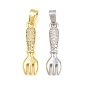 Brass Micro Pave Clear Cubic Zirconia Pendants, Fork Charms