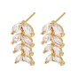 Латунные микро-паве прозрачные серьги-гвоздики из циркония, лист, без никеля 