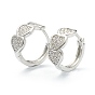 Brass Micro Pave Clear Cubic Zirconia Huggie Hoop Earrings, Ring with Heart