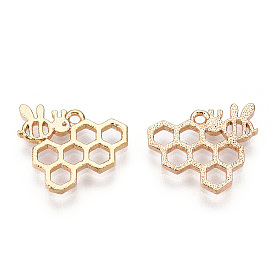 Brass Charms, Bee Honeycomb, Nickel Free