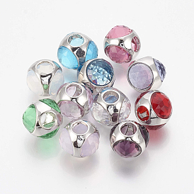 Brass Beads, with Glass, Large Hole Beads, Rondelle