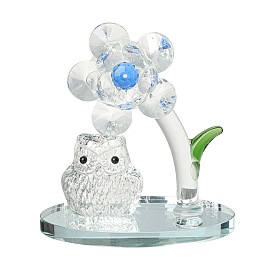 Glass Owl with Flower Figurines, for Home Office Desktop Decoration