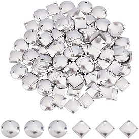 Unicraftale 160Pcs 2 Style 304 Stainless Steel Charms, Rhombus and Flat Round