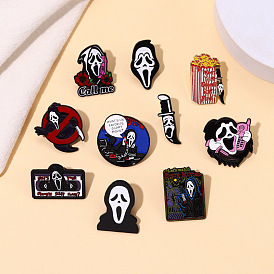 Punk Metal Skull Alloy Brooch Magnetic Tape French Fries Flower Halloween Badge