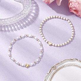 2Pcs 2 Styles Glass Beads Stretch Bracelets Set, with Star & Butterfly Brass Beads