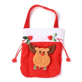 Fabric Drawstring Gifts Bags, with Handle Candy Bags, Christmas Decorations for Kids, Rectangle with Christmas Reindeer/Stag