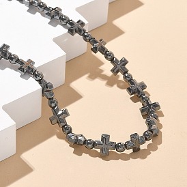 Немагнитные гематитовые бусины ожерелья для женщин и мужчин, крестик, с магнитной застежкой из сплава