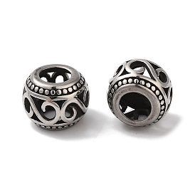 304 Stainless Steel European Beads, Large Hole Beads, Hollow Rondelle with Letter S