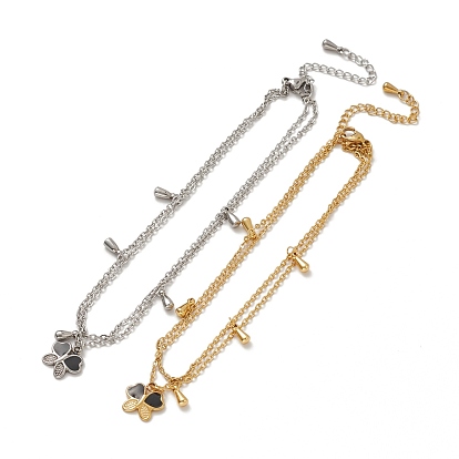 304 тросовые цепи из нержавеющей стали с многожильным ножным браслетом, эмалированная бабочка и 201 двойной браслет из нержавеющей стали в форме капли для женщин