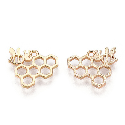Brass Charms, Bee Honeycomb, Nickel Free