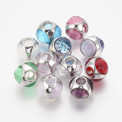 Brass Beads, with Glass, Large Hole Beads, Rondelle