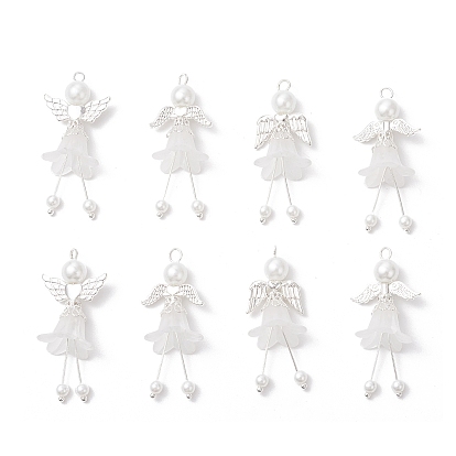 Подвески матовым акриловым, ангел, с фурнитурой из сплава и стеклянными жемчужными бусинами