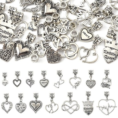 30 шт 15 стили европейские подвески из сплава в тибетском стиле, Сердцевые серьги с отверстиями