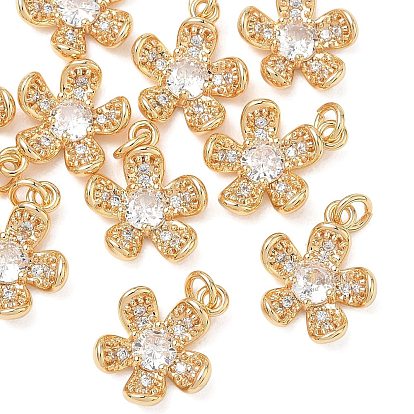 SHEGRACE Brass Clear Cubic Zirconia Pendants, Flower Charms, Cadmium Free & Lead Free & Nickel Free