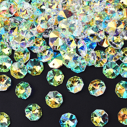 Electroplated Glass Connector Charms, Faceted Octagon Links, AB Color Plated