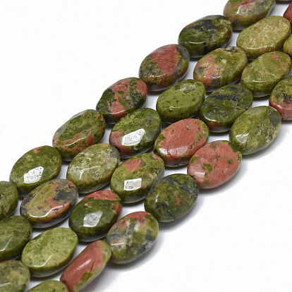 Natural Unakite Bead Strands, Faceted, Oval
