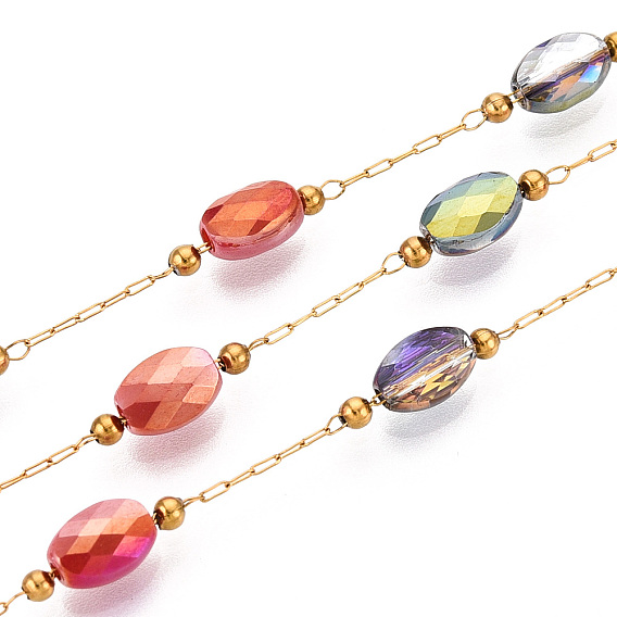 Стеклянные цепочки овальной формы ручной работы, с 304 нержавеющей стали, для ожерелья браслеты решений, ионное покрытие (ip), пайки, с катушкой, реальный 18 k позолоченный