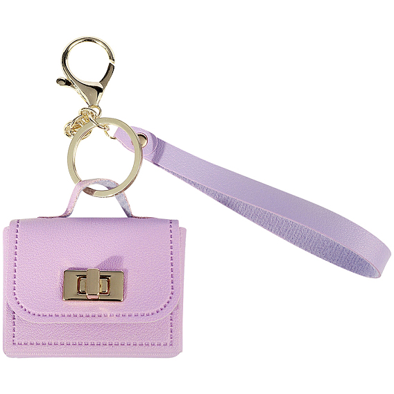 Portable PU Leather Bag Keychains, with Alloy Lobster Claw Clasps & Split Key Ring, Golden