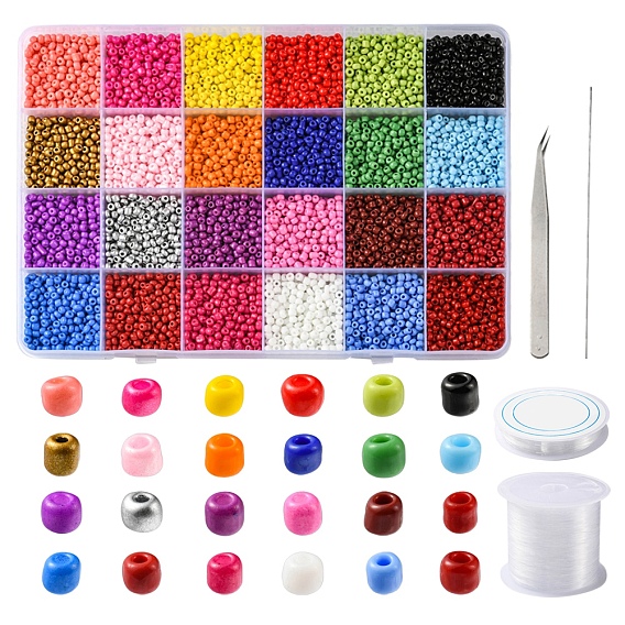Набор для изготовления браслетов своими руками, включая круглые стеклянные бусины, игла для бисероплетения, эластичная нить, пинцет