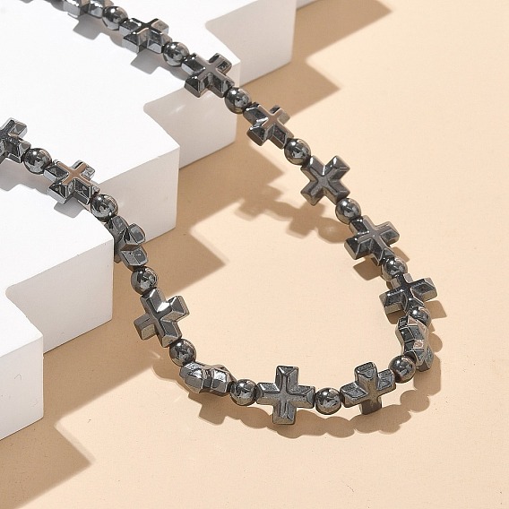 Немагнитные гематитовые бусины ожерелья для женщин и мужчин, крестик, с магнитной застежкой из сплава