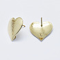 Brass Stud Earring Findings, with Loop, Long-Lasting Plated, Real 18K Gold Plated, Nickel Free, Heart