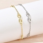 Pulseras de eslabones infinitos de latón con microengaste de circonitas cúbicas transparentes., larga duración plateado, chapado en rack, sin plomo y el cadmio