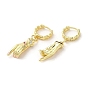 Palm with Horse Eye Real 18K Gold Plated Brass Dangle Hoop Earrings, with Enamel and Cubic Zirconia