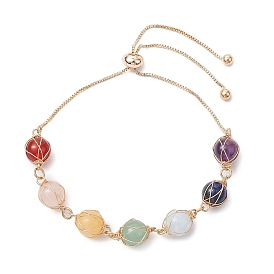 Natural Gemstone Slider Bracelets for Women, with Brass Box Chain