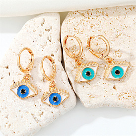 Bohemian Colorful Oil Drop Turkish Eye Earrings with Metal Evil Eye Hoops