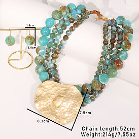 Комплекты серег и многослойных ожерелий из акрила, сплава и воска для женщин, золотые