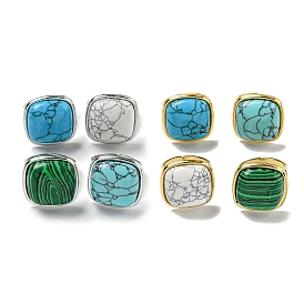 304 Stainless Steel Open Cuff Rings, Synthetic Malachite & Turquoise Square Finger Rings for Women Men