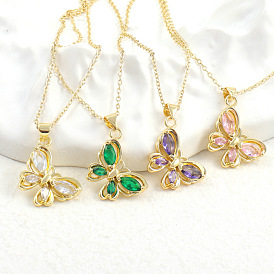 Colorful Crystal Butterfly Pendant Necklace - Simple, Fashionable, Elegant, Aesthetic.