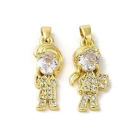 Rack Plating Brass Micro Pave CLear Cubic Zirconia Pendants, Real 18K Gold Plated, Long-Lasting Plated, Cadmium Free & Lead Free