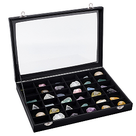 Vitrines à bijoux en MDF recouvertes de cuir PU avec fenêtre visible, pour boucles d'oreilles, bagues, bracelets, colliers, rectangle