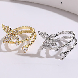 Butterfly Zircon Open Ring for Women - Elegant Double Loop Atmosphere Finger Ring