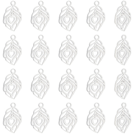 20 pcs 304 pendentifs en acier inoxydable, plume