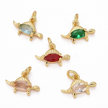 Brass Cubic Zirconia Pendants, Long-Lasting Plated, Real 18K Gold Plated, Dinosaurs