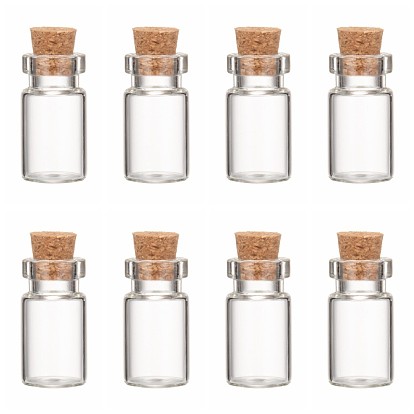 Glass Jar Bead Containers, with Cork Stopper, Wishing Bottle, Clear, 13x23mm, Inner Diameter: 13mm, Tampion: 7x5~6.5mm