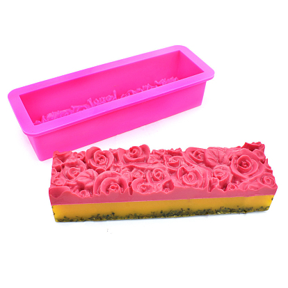 Silicone Molds, Soap Mold, Rectangle with Rose