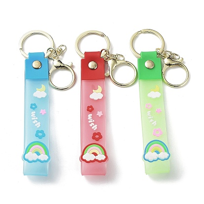 Transparent Rainbow PVC Plastic Wrist Strap Keychains, with Zinc Alloy Findings